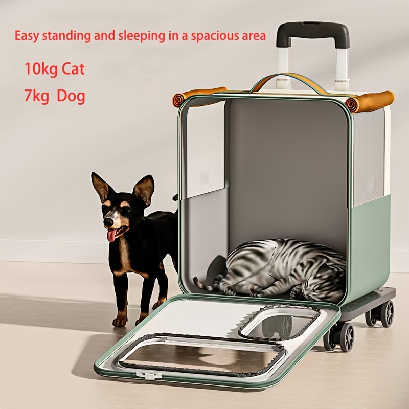 Pet Rolling Suitcase with Five Silent Wheels, Anti-Slip And Shockproof Cat Carrier for Convenient Outdoor Use, Breathable Mesh Dual-Shoulder Backpack with Large Capacity, Suitable for Carrying Or Pulling, for Cats And Dogs Up to 10Kg.