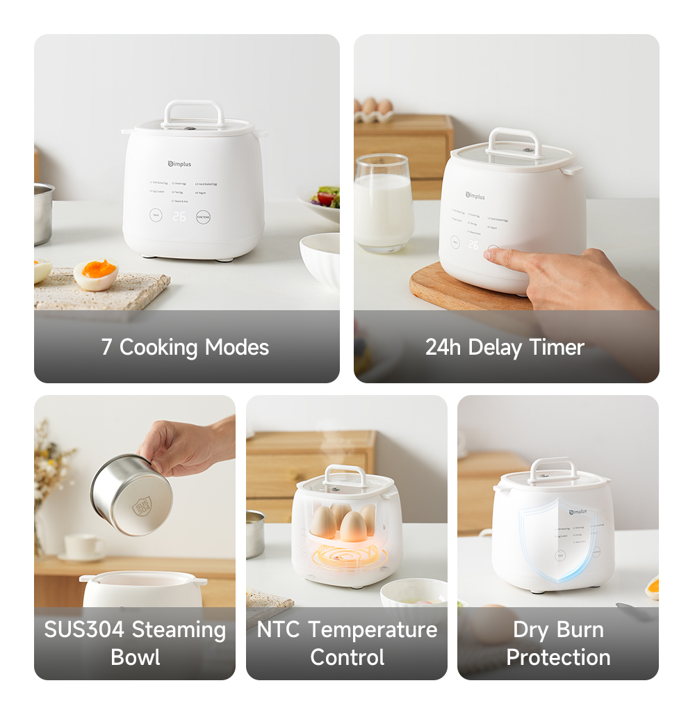 Simplus Multifunctional Egg Cooker |7 Modes | 24h Reservation | SUS304 Steaming Bowl | Steaming Egg Custard Yogu