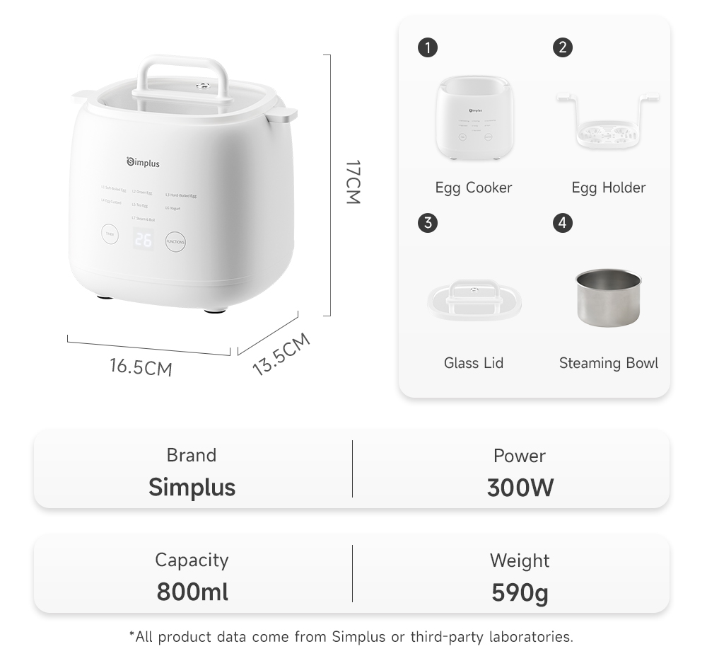 Simplus Multifunctional Egg Cooker |7 Modes | 24h Reservation | SUS304 Steaming Bowl | Steaming Egg Custard Yogu